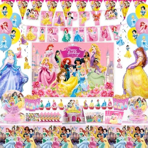 210pcs Princess Birthday Decorações de festas Decorações de festas incluem banners, redemoinhos pendurados, balões,