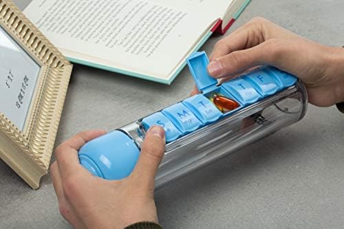 Synergy Water Bottle & Pill Organizer - Recipiente de armazenamento de viagem para água, suco, vitaminas - Pillbox portátil de 7 dias