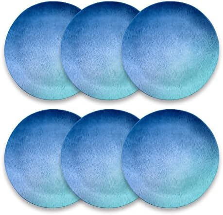 Plato de jantar ombre oceânico de Tarhong, melamina pura, 10,5 , conjunto de 6, azul