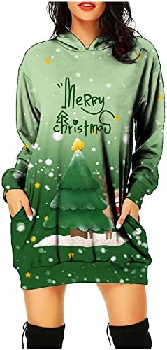Ruziyoog Feliz Natal Capuz Dresco Casual Casual Capuz de Manga Longa Vestidos de Túnica de Túnica de Rena