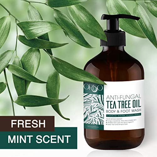 Lavagem corporal de óleo da árvore do chá e lavagem do corpo da árvore do chá com hortelã - ajuda os atletas a pé - eczema - fungo