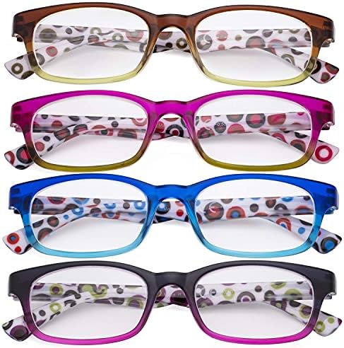 EyeKepper 4 Pack Litting Glasses com bolinhas com templos de moda leitor de moda leitor de moda Óculos para mulheres lendo