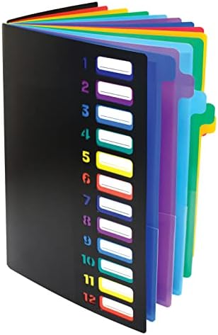 24 Clear Pocket Expanding File Paster com 12 abas coloridas, tamanho da letra, segura 300 folhas, organizador de arquivos