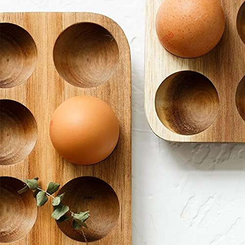 PANCHEN Caixa de armazenamento de ovo duplo de fila- geladeira doméstica 4/6/12 orifícios Recurso de ovo Recurso de cozinha Acacia Wood Egg Storage Caixa