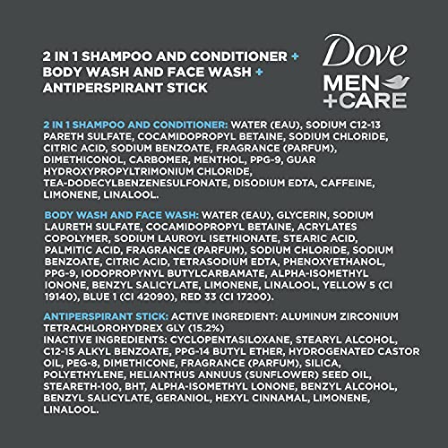 Dove Men + Care Hair + Regime de cuidados com a pele Cuidados pessoais para homens Limpe o conforto + lavagem corporal fresca e limpa, shampoo e condicionador 2-em-1 e desodorante clínico antitranspirante