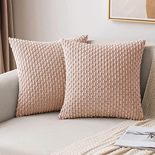 Miulee Throw Pillow Capas de veludo de veludo macio de velocidades decorativas de 2 capas de travesseiro listrado Boho, travesseiros de travesseiros da fazenda decoração para casa para sofá Sofá Sofá Sala de estar 18x18 polegadas rosa