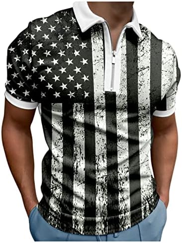 Xxbr camisas de pólo patriótico masculino, 4 de julho Retro American Flag 1/4 Zip Tops Tops Camisa de golfe de manga