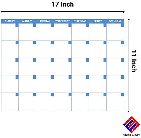 Adesivo do calendário de apagamento seco mensal 11x17 grande com marcador de apagamento a seco - 16pt de espessura.