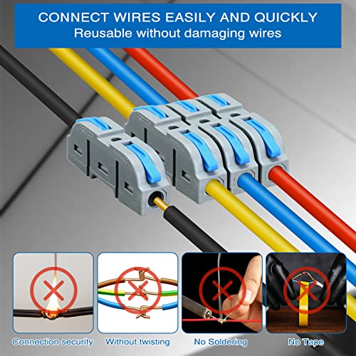 Zhengmy 50 PCs Conector de fio de alavanca, conectores de fio compactos conectores de fio de alavanca conectores de fios únicos conectores de emendamento para 28-12 awg, cinza, azul