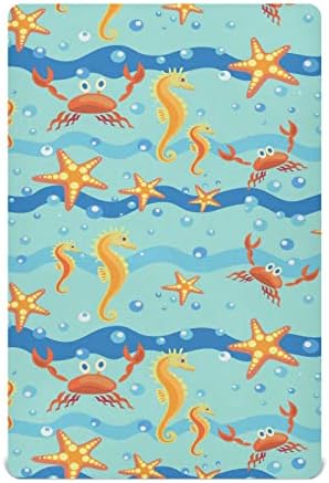 Seahorse Starfish Starfish lençóis de berço para meninos pacote meninas e lençóis lençóis portáteis folhas de berço portáteis folhas de berço para colchões de berço padrão e criança lençóis de berço para menino, 39x27in