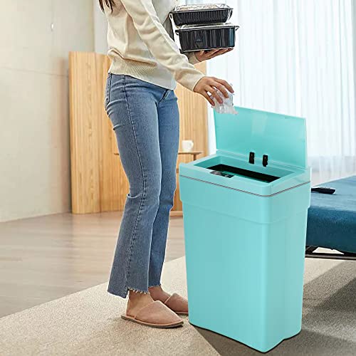 Lixo de 13 galões de lixo, lixo automático de cozinha lata com tampa com detecção de movimento e lixo de alta capacidade de alta capacidade lata de lixo retangular com tampa, latas de lixo de plástico para o quarto de banheiro da cozinha escritório escritório
