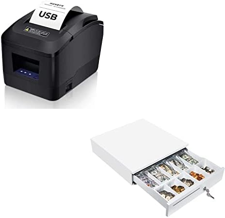 Impressora de recibo de 80 mm de munbyn USB, impressora POS com comando esc/pos para janelas e gaveta de dinheiro branco