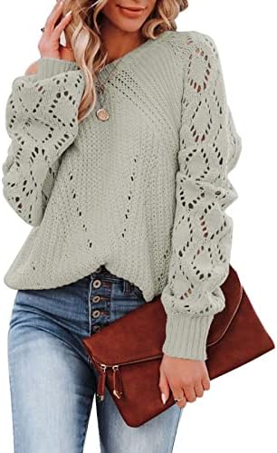 Blusas de tamanho grande feminino moda cor sólida cor de pescoço redondo de manga comprida suéter de malha de malha