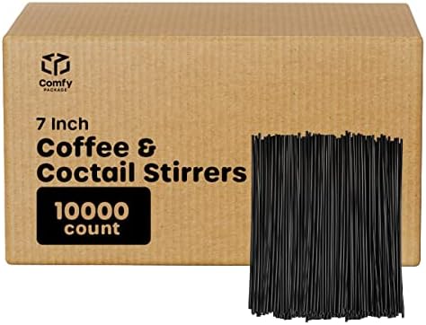 [Caso a granel de 10/1000 pacote] 10000 agitadores de gole de plástico de 7 polegadas/canudos - Registros descartáveis ​​para café e coquetel - preto