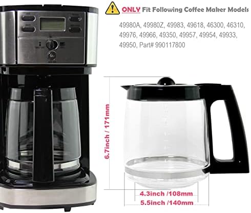 12-Cup Replacement Glass Carafe Pot Compatible with Hamilton Coffee Maker Models 46310, 49976, 49966, 49350, 49957, 49954, 49933, 49980A,