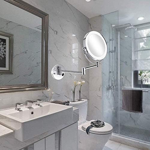 8,5 polegadas LED Montagem de parede LED Espelho de maquiagem com ampliação de 10x, Extensão de espelho de banheiro de 260 ° de dupla face 360 ​​°