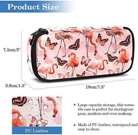 Escola Surpplies Orange Flamingo Butterfly Lápis Case colorida bolsa de caneta portátil Girls Cosmetic Bag Organizer 7.5x3x1.5in