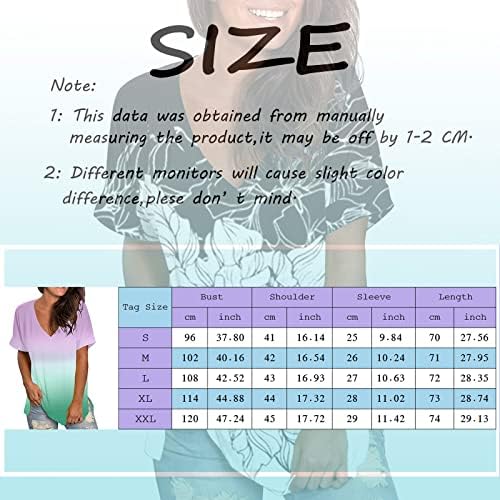 Camisas de manga curta feminino Tops de verão gradiente de manga curta V camisetas tee blusa impressa túnica de tamanho grande