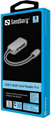 Sandberg USB-C Leitor de vários cartões PRO USB-C Reader Pro, 136-38, SD, SDHC, SDXC, XD, Black, USB 3.2 Gen 1