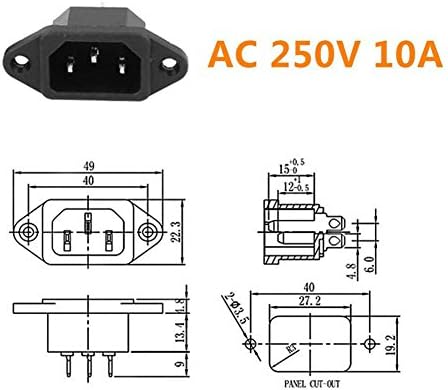 Akoak 10 pacote AC 250V 10A IEC-320 C14 Male 3 pinos Painel de montagem Power Socket Power Connector Socket