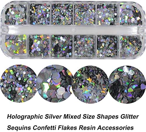 Pacote de 4 pacote de resina epóxi unha arte grossa flocos de glitter holográfico prata borboleta redonda glitter lantejas