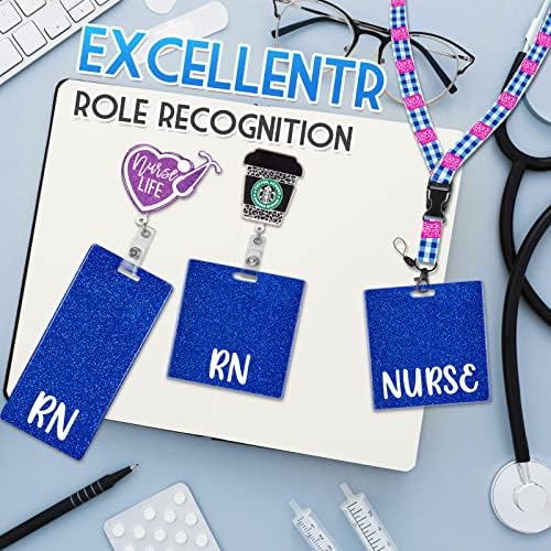Plifal RN Badge Buddy Card Nursa Acessórios de enfermagem Glitter Blue Horizontal Badge Identification Tags