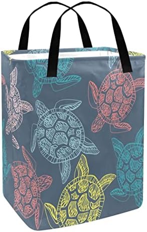 Cestas de lavanderia com alças dobráveis ​​cesto de armazenamento de estampa de tartaruga tropical para crianças adultos quartos