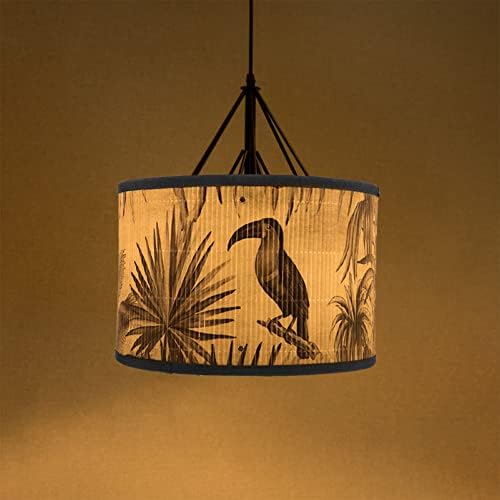 Yardwe Bamboo Drum Lamp Shade E27 Vintage Birds Padrão Candelieiro Capa de lustre
