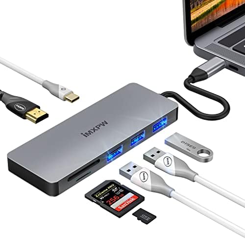 Adaptador USB C para HDMI, 7 em 1 Adaptador multiporto de hub USB-C com porta 4K HDMI, 100W PD, porta USB 3.0/2.0, leitor de cartão