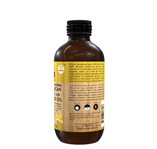 Ok Oil de mamona jamaicana preta com óleo ylang ylang extra escuro natural | Ajuda a rejuvenescer o cabelo danificado