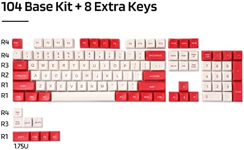 LTC LAVACAPS PBT Tiro duplo Conjunto de chaves de 112 teclas, perfil KDA para Layout ANSI 61/68/84/87/104 Teclado Mechanical Teclado, com puxador de keycap -, vermelho e branco