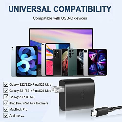 45W Samsung Charger Type C Super Fast Charging USB C Charger for Samsung Galaxy S23 Ultra/S23/S23+/S22/S22 Ultra/S22+/Note 10/Note 20/S20/S21/S10, Galaxy Tab S7/S8, with 5FT Cable, 2 pacotes