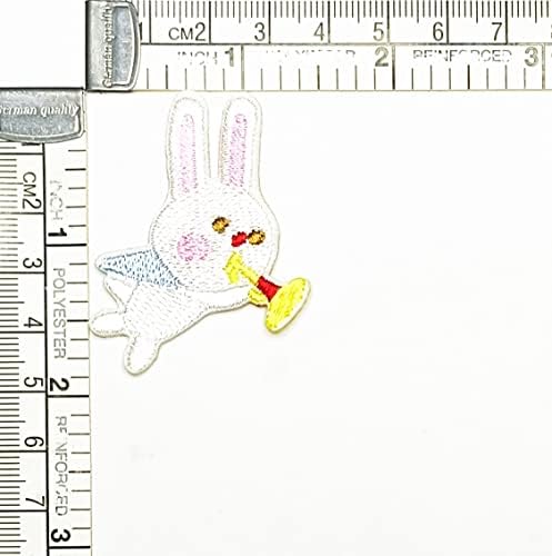 Kleenplus Rabbit soprando saxofone de desenho animado de ferro bordado em bordado em crachá costurar em roupas de adesivo