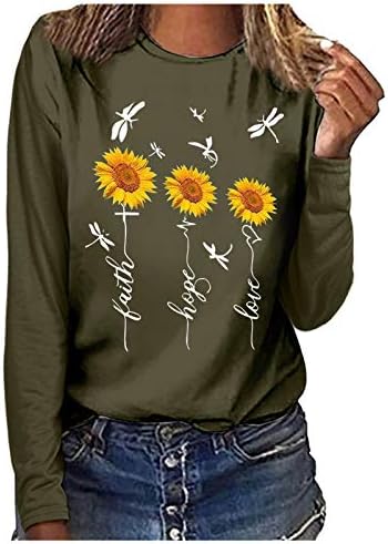 Tees de pescoço de tripulação feminino Fit Spring Spring Spring Pub Longo Blusa de manga comprida Camiseta casual Camiseta Ladie's Loose Blouse
