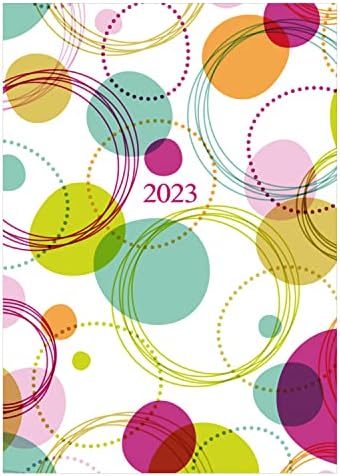 Idena 13907 - Planejador semanal 2023 Círculos, DIN A7, 128 páginas, capa de capa dura, diário, calendário de livros, multicolorido