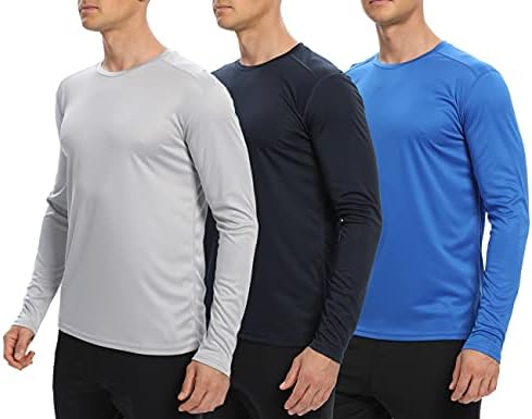 Ayegoo Men's 3 pacote de manga longa Camisas de execução, camisas de proteção solar, camisetas de exercícios de seco rápido e leves