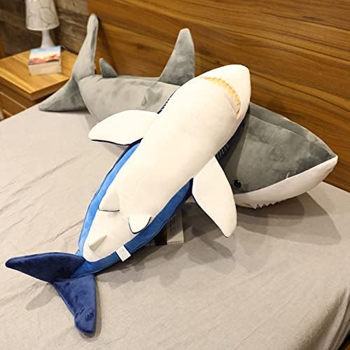 Pequena simulação de coração Grande brinquedos de pelúcia de tubarão branco, 35 polegadas cinza super macio realista de pelúcia de pelúcia de bonecas de animais de pelúcia muito fofa crianças decorações de presente de aniversário