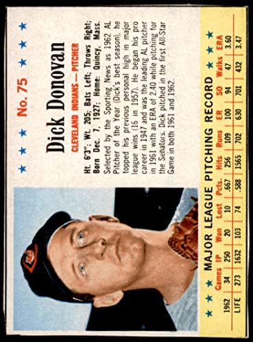 1963 Post Cereal # 75 Dick Donovan Cleveland Indians Ex Indians