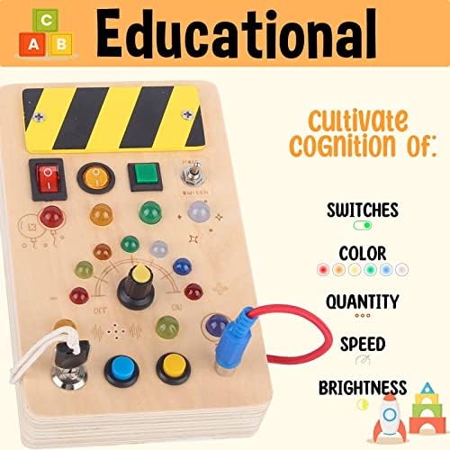 Montessori Toys para 1 ano de idade, Montessori Busy Board, Busy Board para crianças 1-3 com 14 luzes de LED 7 e 1 campainha