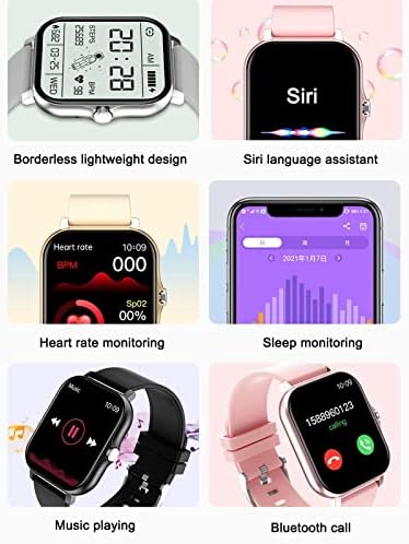 Relógio inteligente que pode ligar e texto para iOS e Android, Bluetooth Talk Smartwatch, Monitoramento de Saúde Remoto Tirando Foto IP67 Propertável, 1.7in IPS IPS completo #