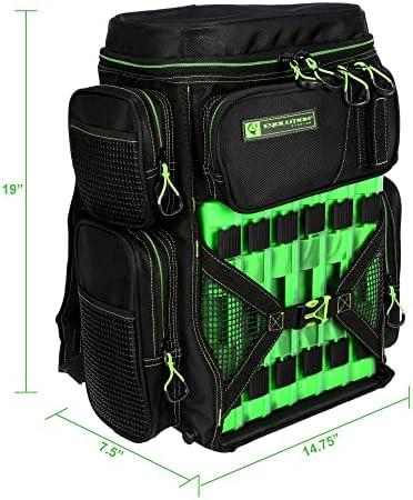 Evolution Fishing Drift Series Tackle Backpack - Tamanho de 3600, mochila ao ar livre com 6 bandejas de tackle de pesca, mosca de chuva construída, mochila de pesca pesada, estojo de transporte de tackle