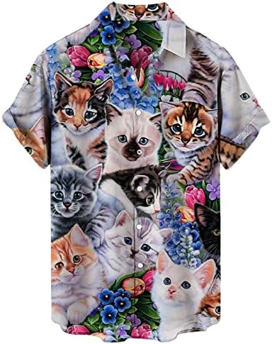 Camisas de verão para homens casuais impressão de lapela solta manga curta manga botão de botão de porta floral camisa