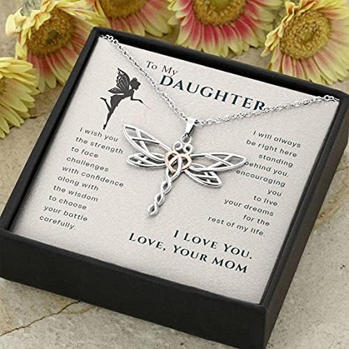 Jóias de cartão de mensagem, colar artesanal - personalizado para minha filha, Live Your Dreams Dragonfly Colar | Presente para a filha da mãe | Aniversário, formatura