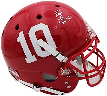 Brett Favre assinou a Hancock High School Schutt Authentic Red com capacete de decalque 10 - Capacetes NFL autografados