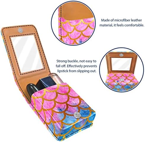 Peixe de sereia colorido escala pequena portátil de couro portátil de couro maquiagem de maquiagem de batom cosmético Bolsa de batom de batom com espelho com espelho