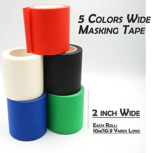 Fita adesiva de 2 polegadas de largura, 5 cores Rolls pintores Tape Art Craft Tape Diy para crianças Professores de artistas