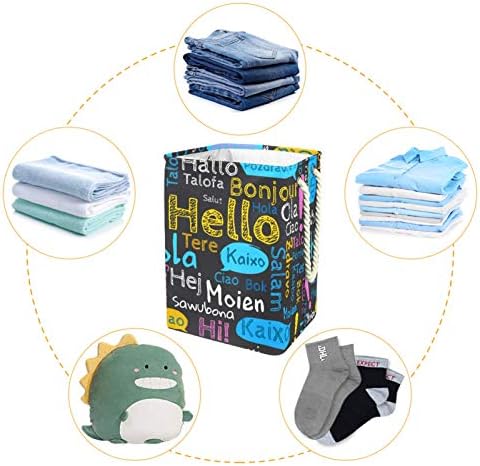 Deyya Hello Diferentes cestas de roupa de idioma cestam altas dicas dobráveis ​​para crianças adultas meninos adolescentes meninas em quartos banheiro 19.3x11.8x15.9 em/49x30x40.5 cm