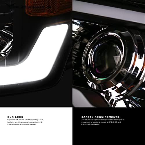 Alpha Owls 8710784 Faróis do projetor com luminária de LED seqüencial e luz de startup - Ambar preto Fits 2014-2021 Toyota Tundra SR / SR5 / Limited / Trd Pro sem nível de ajustador