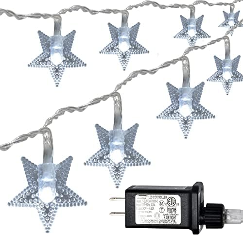 100 luzes de corda de estrela LED, Luzes de fadas brancas frias Conjunto de Natal, 49 pés, 8 modos Plugue para uso decorativo