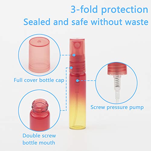 Newzoll 10pcs amostra de garrafas de spray, 5 ml de garrafas de spray de vidro vazias com funil, pequenos frascos para atomizador de névoa fina recipiente de frascos para óleos essenciais de perfume líquido